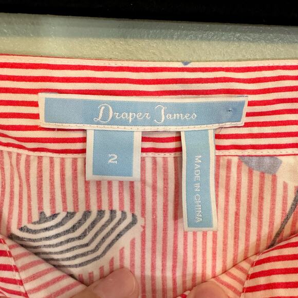 Draper James Top S Summer Umbrella Cotton Stripes Beach Ruffle Cold Shoulder Red - Picture 6 of 7